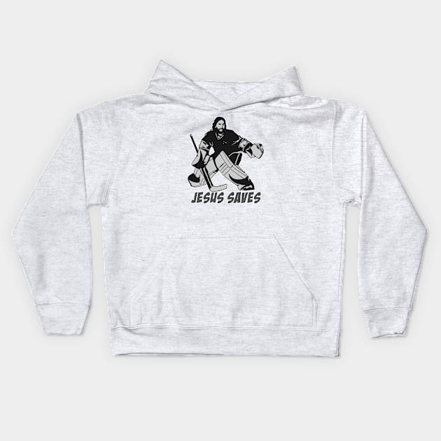 Jesus Saves Hockey Goalie Kids Hoodie by Pittih